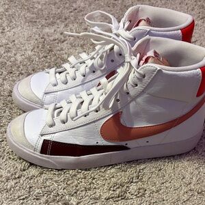 Nike White and Pink High-Top Sneakers